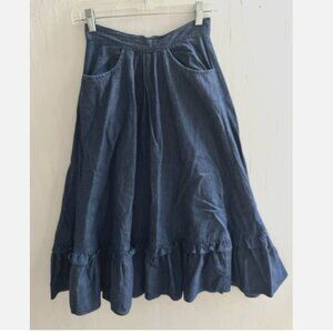 A BYER Vintage Blue Denim Tiered Ruffle Hem Flared Midi Skirt Juniors Size 7